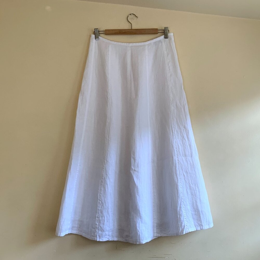 VINTAGE Drama White Linen Midi Skirt Women's Size 12